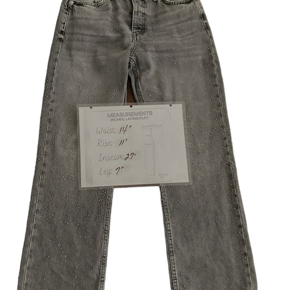 Zara Gray Studded Boho Jean Denim Collegecore Mid-Rise Straight Women Leg SZ 4 - Picture 9 of 9